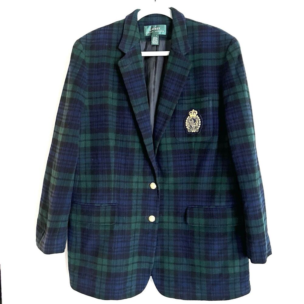 Lauren Ralph Lauren Women’s Black Watch Tartan Blazer Size 14 Green / Navy